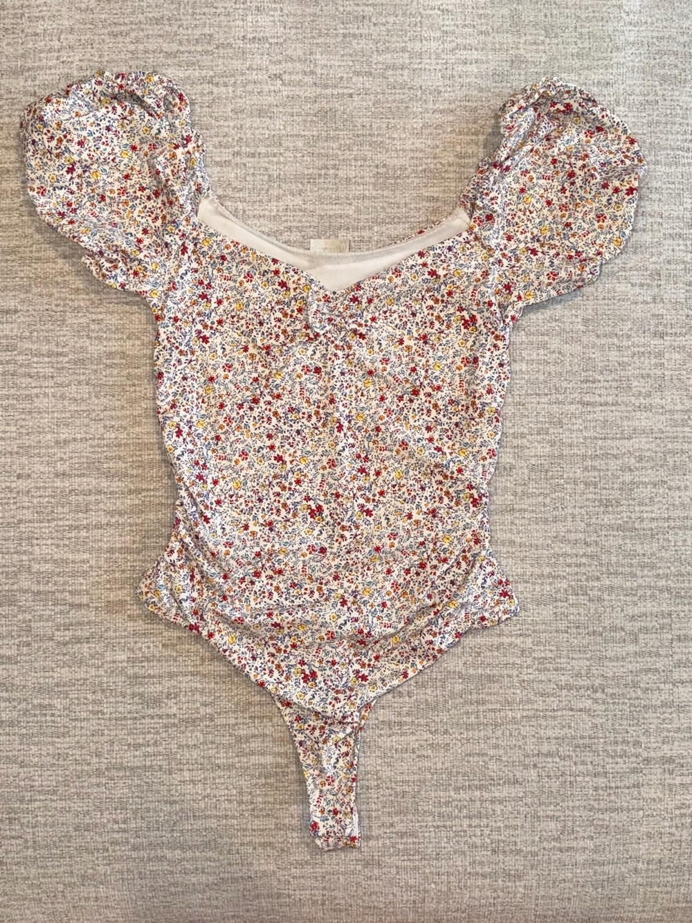 Free People Floral Puff Sleeve Bodysuit - White Multi